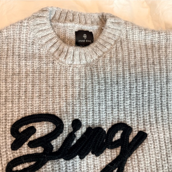 Anine Bing Sweaters - SYDNEY CREW SWEATER SIGNATURE IN LIGHT HEATHER GREY